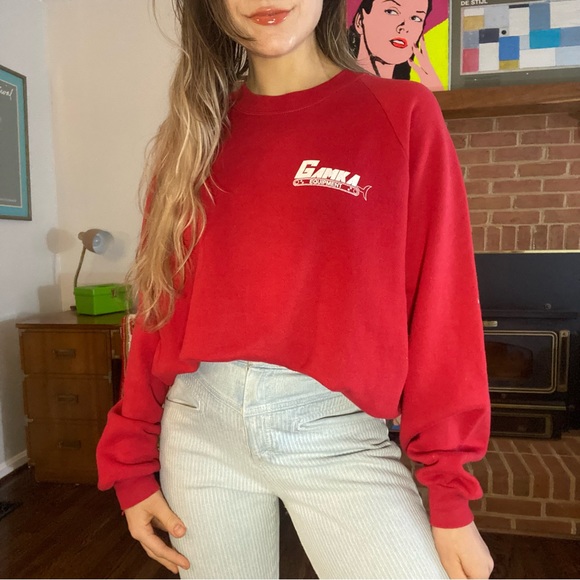 Vintage Tops - Vintage 90s Gamka Construction Equipment Raglan Crewneck Sweatshirt USA…